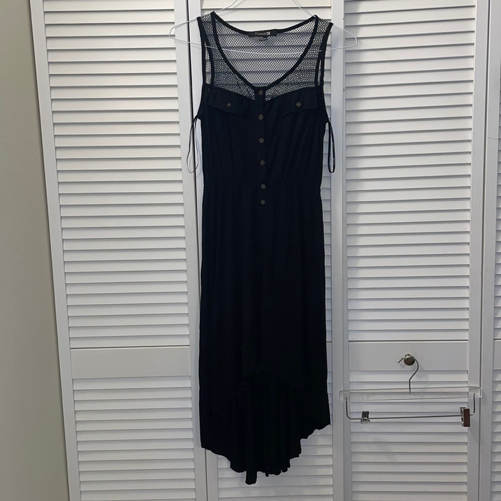 Black High low midi net dress